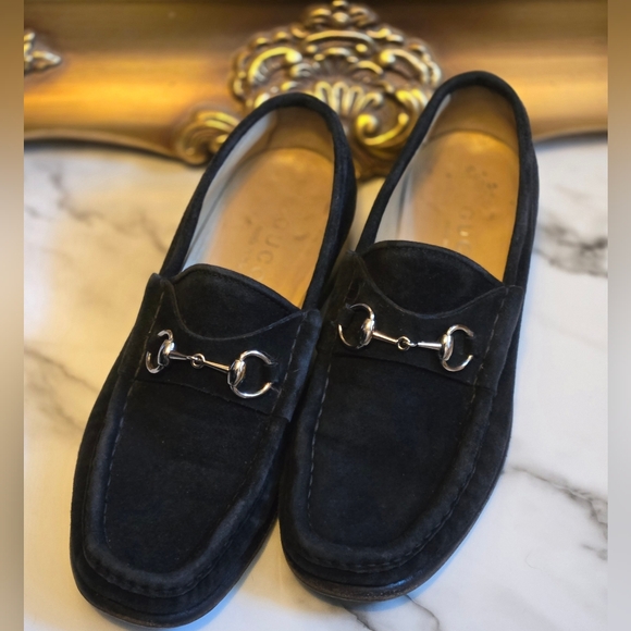 Gucci Shoes - Gucci Black Suede Horsebit Loafers